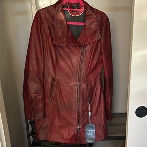 Italian Vera Pelle Red Leather Women's Jacket